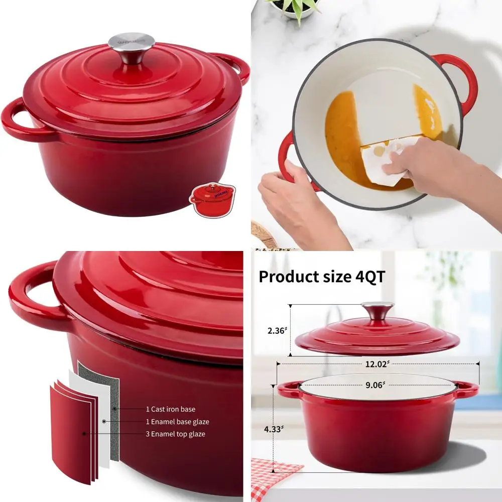 Enameled Cast Iron Dutch Oven Pot with Lid Heavy-Duty Cookware for Bread Baking, Braising, Stews, Roasting,4QT,red
Enameled Cast Iron Dutch Oven Pot with Lid Heavy-Duty Cookware for Bread Baking, Braising, Stews, Roasting,4QT,red