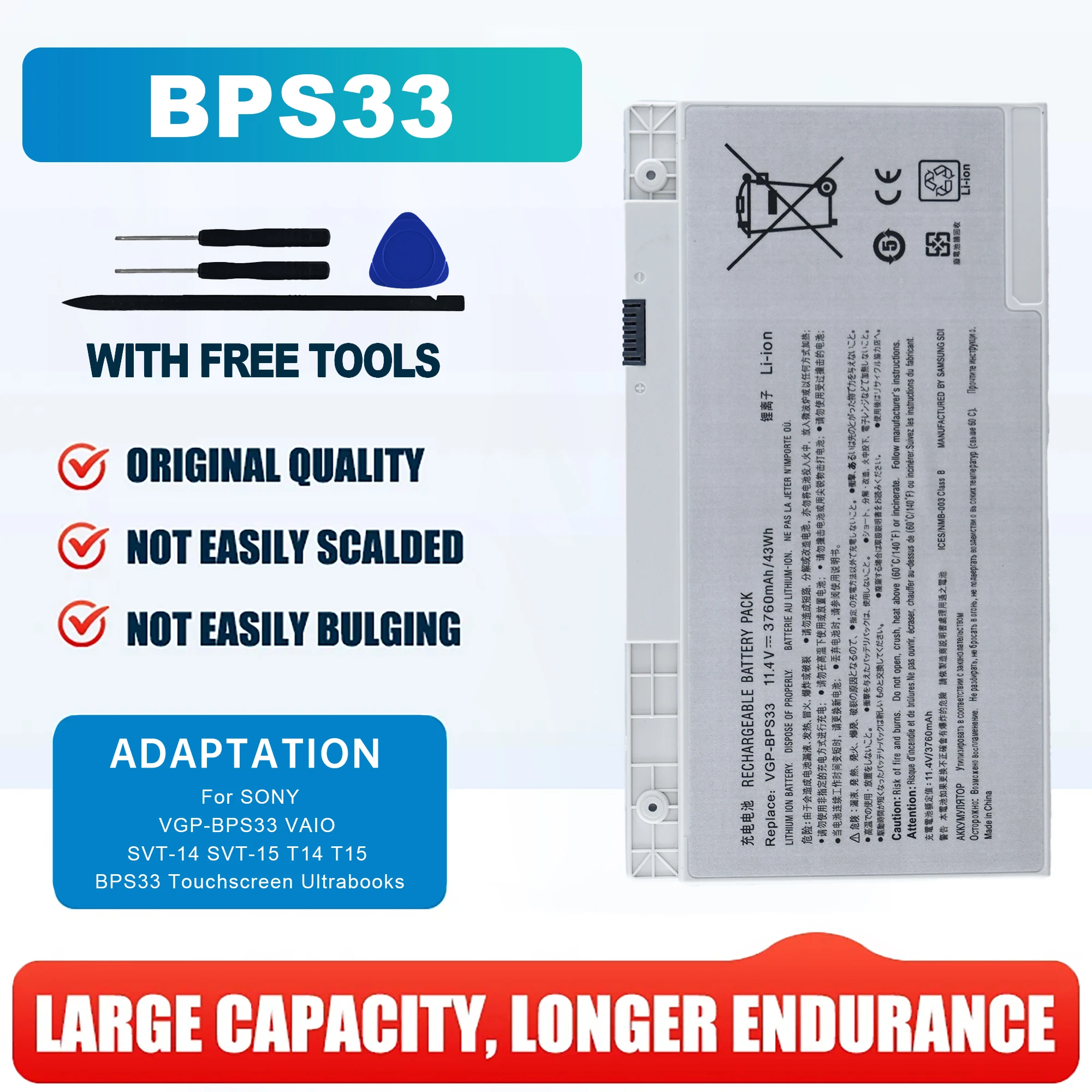 New VGP-BPS33 11.4V 43WH/3760mah Laptop Battery For SONY VAIO SVT-14 SVT-15 T14 T15 BPS33 SVT1511M1E SVT14126CXS New
New VGP-BPS33 11.4V 43WH/3760mah Laptop Battery For SONY VAIO SVT-14 SVT-15 T14 T15 BPS33 SVT1511M1E SVT14126CXS New