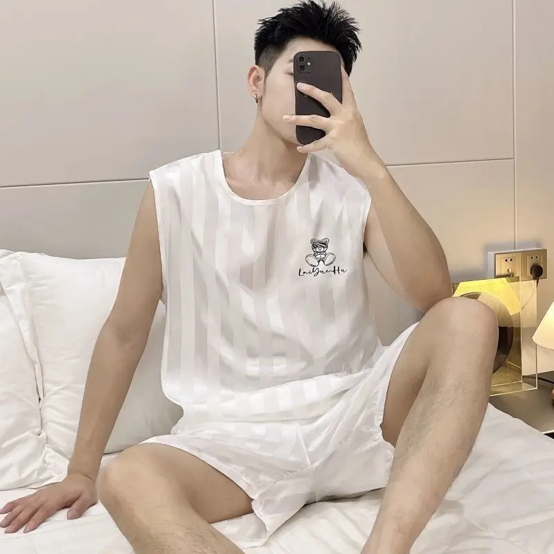 Ultra-thin Men's Pajamas Set, Cold Summer Ice Silk Loose Vest Shorts, Niche Men's Loungewear Summer Smooth and Soft Underwear
Ultra-thin Men's Pajamas Set, Cold Summer Ice Silk Loose Vest Shorts, Niche Men's Loungewear Summer Smooth and Soft Underwear