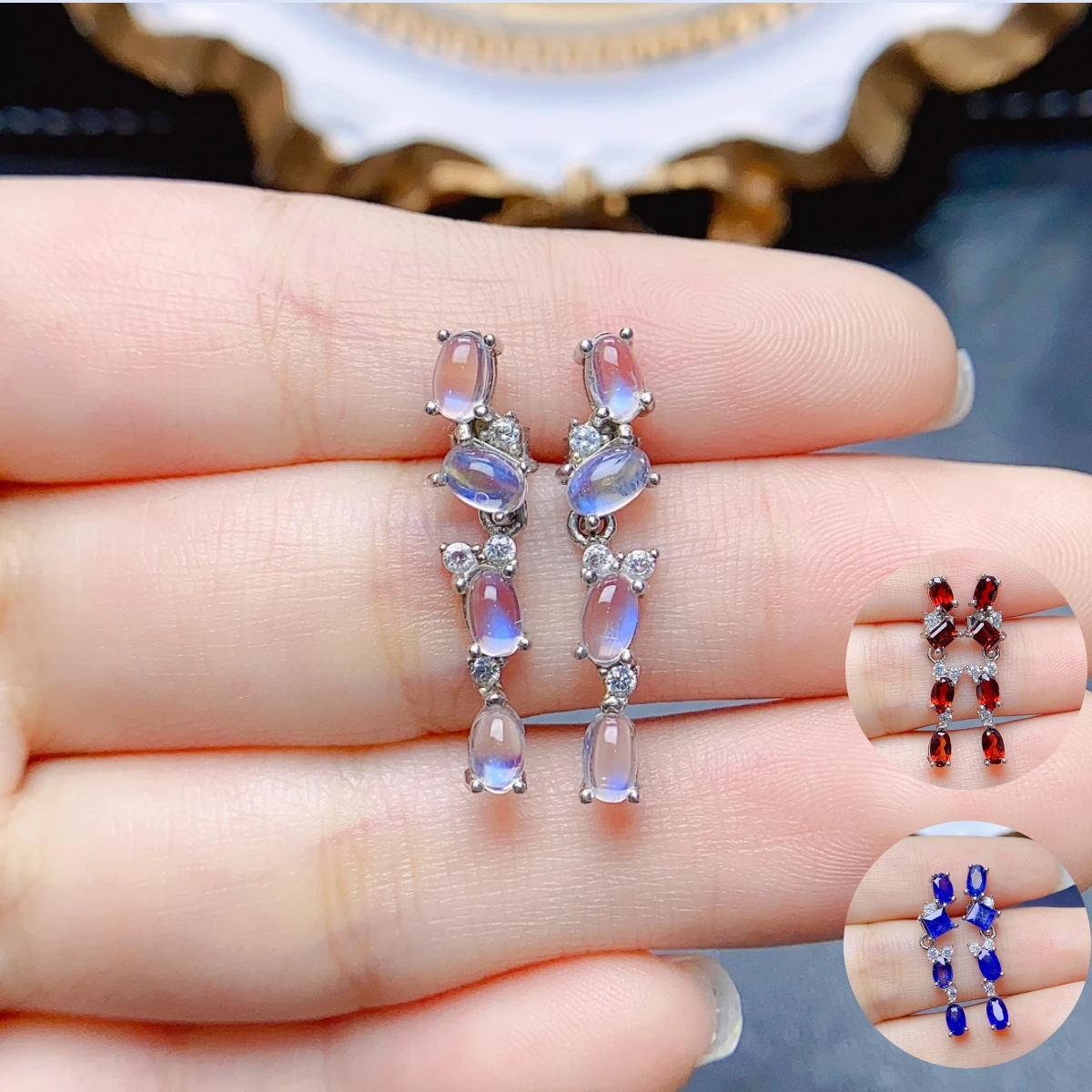 FS Fashion S925 Sterling Silver 3*5 Natural Moonstone/Garnet Earrings Certificate Fine Charm Weddings Jewelry for Women MeiBaPJ
FS Fashion S925 Sterling Silver 3*5 Natural Moonstone/Garnet Earrings Certificate Fine Charm Weddings Jewelry for Women MeiBaPJ