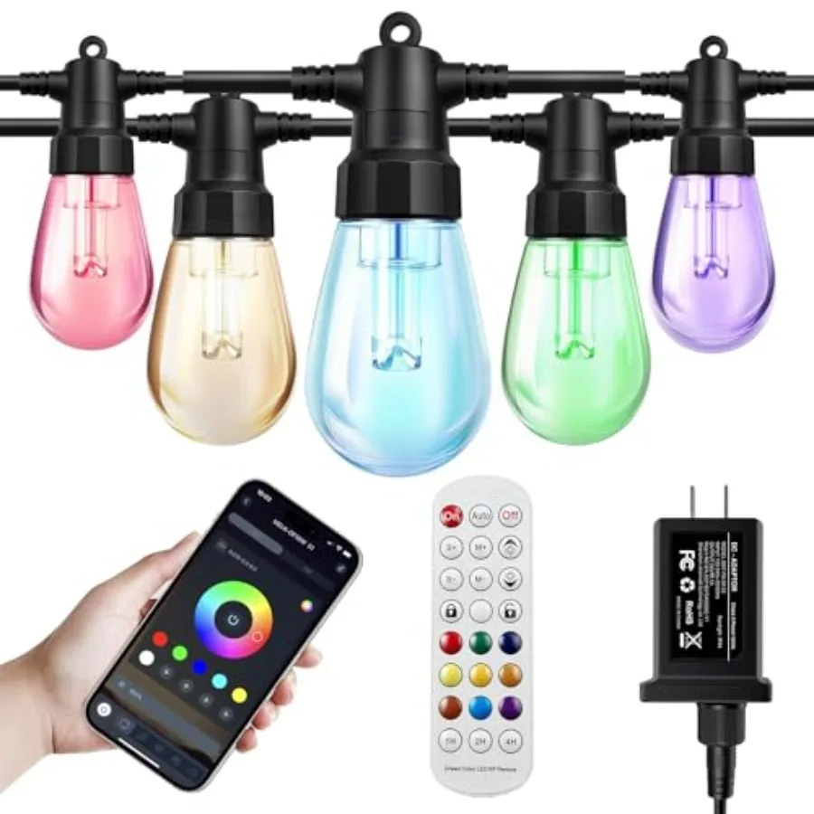 Outdoor String Lights 48Feet Patio Lights with 15 Dimmable LED Bulbs RGBW and Warm White IP67 Waterproof Shatterproof APP and R
Outdoor String Lights 48Feet Patio Lights with 15 Dimmable LED Bulbs RGBW and Warm White IP67 Waterproof Shatterproof APP and R
