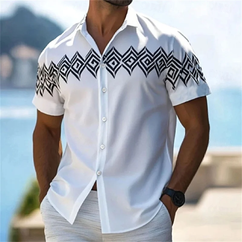 2026 Summer Men's Geometric Print Short-Sleeve Shirt, Casual Collared Button-Up Beach Shirt, Breathable Men's Vacation Top
2026 Summer Men's Geometric Print Short-Sleeve Shirt, Casual Collared Button-Up Beach Shirt, Breathable Men's Vacation Top