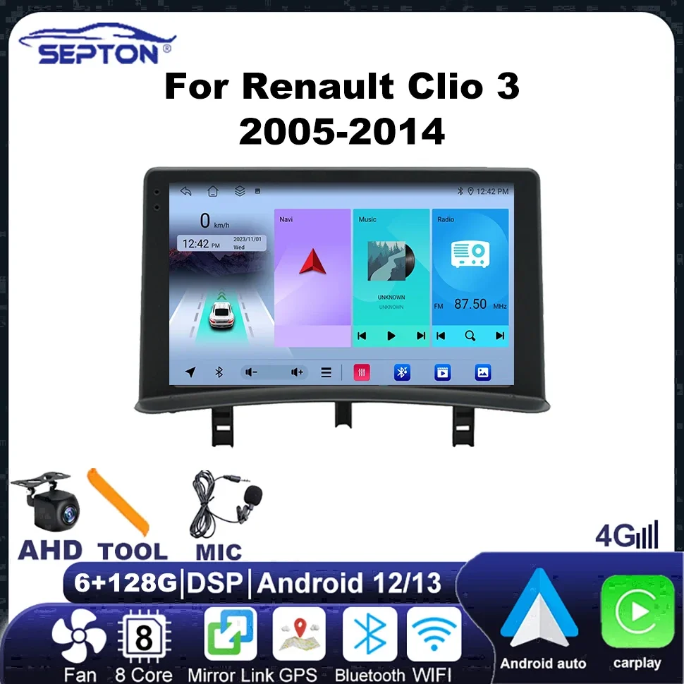 Автомобильное радио SEPTON для Renault Clio 3 2005-2014, 8-ядерный WIFI 4G, автомобильная стереосистема и динамик, комбинированная беспроводная система Carplay, автомобильное аудио
Автомобильное радио SEPTON для Renault Clio 3 2005-2014, 8-ядерный WIFI 4G, автомобильная стереосистема и динамик, комбинированная беспроводная система Carplay, автомобильное аудио