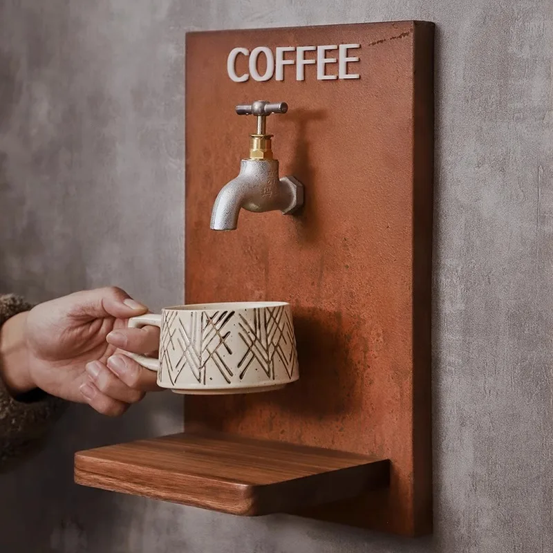 Faucet coffee shop fun installation atmosphere layout coffee mouth solid wood door clock in signboard 
Faucet coffee shop fun installation atmosphere layout coffee mouth solid wood door clock in signboard