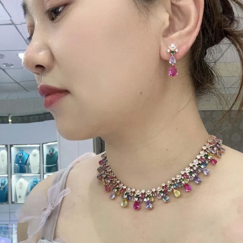 Designer Collection Stud Earrings Necklace Women Lady Inlay Colored Drop-shaped Cubic Zircon Tassels Dinner Party Jewelry Sets
Designer Collection Stud Earrings Necklace Women Lady Inlay Colored Drop-shaped Cubic Zircon Tassels Dinner Party Jewelry Sets