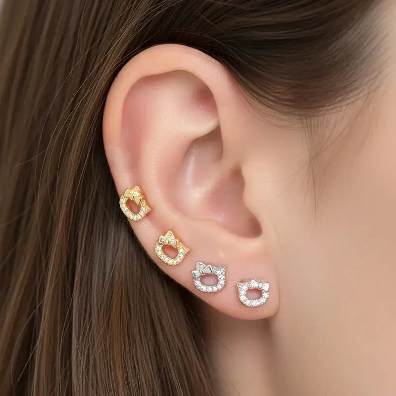 Cats Stud Earrings Surgical Steel Hypoallergenic Luxury Designer CZ Micro Pave Earrings Gift for Women Girls 2025 Trend 
Cats Stud Earrings Surgical Steel Hypoallergenic Luxury Designer CZ Micro Pave Earrings Gift for Women Girls 2025 Trend
