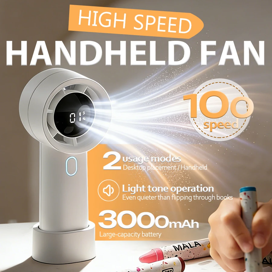 High Speed Handheld Fan, 100 Stepless Speeds, 3000mAh Rechargeable, Quiet Powerful, LED Display, 2-in-1 Desktop USB Fan
High Speed Handheld Fan, 100 Stepless Speeds, 3000mAh Rechargeable, Quiet Powerful, LED Display, 2-in-1 Desktop USB Fan