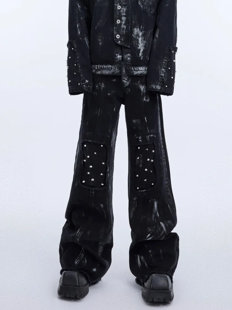 2025 Punk Y2K Style Rivet Design Washed Black Baggy Flare Jeans Pants For Men Clothing Dark Streetwear Wide Leg Cotton Trousers
2025 Punk Y2K Style Rivet Design Washed Black Baggy Flare Jeans Pants For Men Clothing Dark Streetwear Wide Leg Cotton Trousers