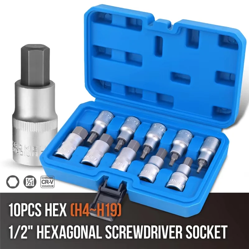 AT43-10-Piece Hexagonal Socket Wrench Set 1/2Inch Six Angle Sleeve For Ratchet Wrench Auto Repair
AT43-10-Piece Hexagonal Socket Wrench Set 1/2Inch Six Angle Sleeve For Ratchet Wrench Auto Repair