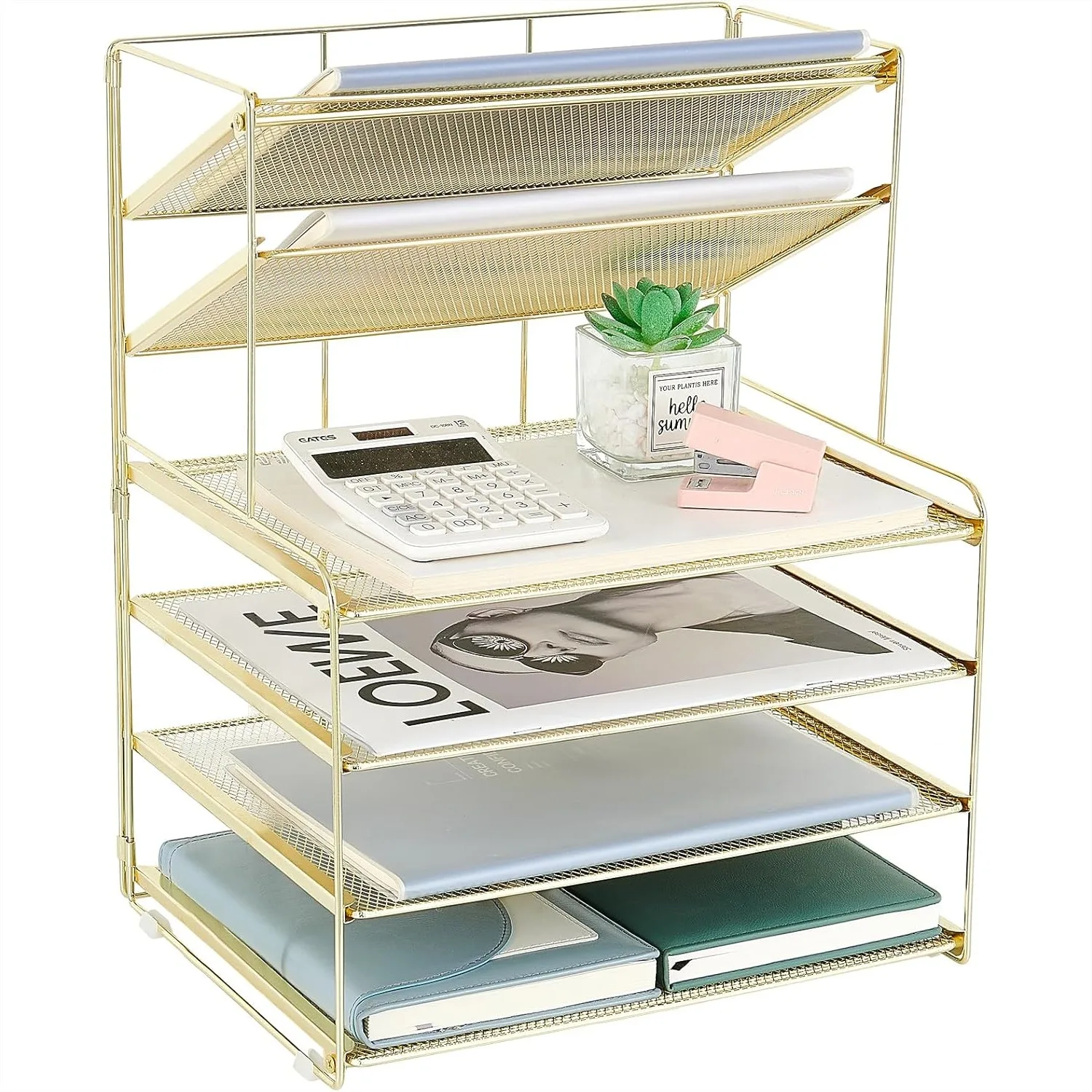 6-Tier Desk Organizer for Papers and Office Supplies, Vertical Letter Tray with Sturdy Metal Frame, Simple Gold Workspace
6-Tier Desk Organizer for Papers and Office Supplies, Vertical Letter Tray with Sturdy Metal Frame, Simple Gold Workspace