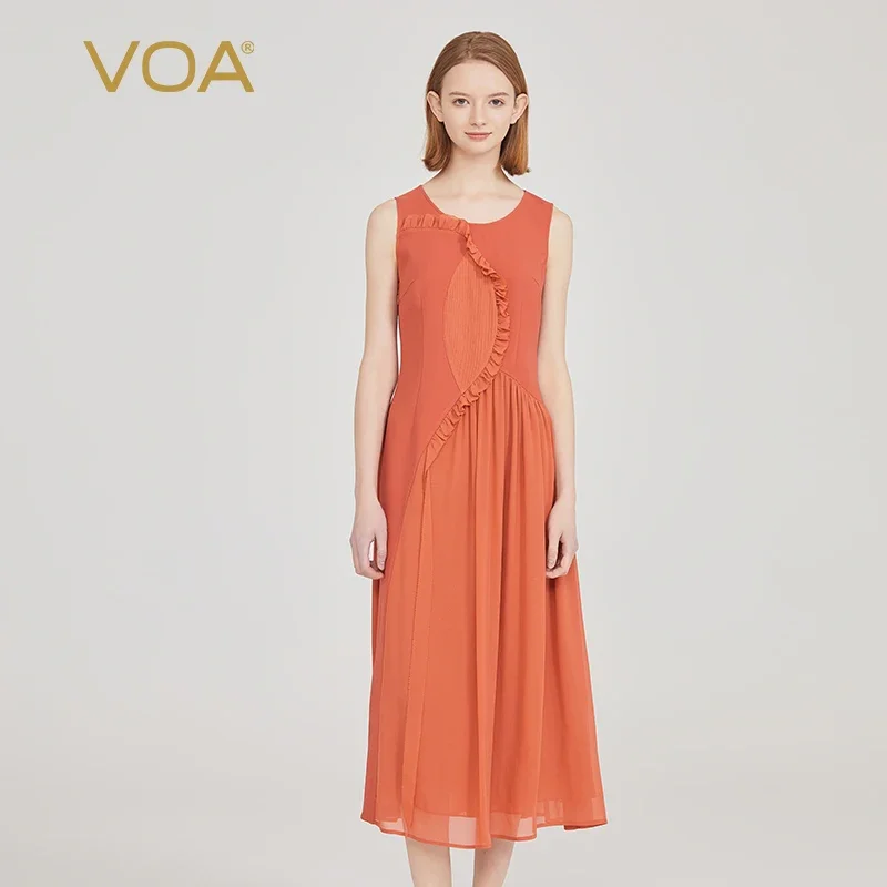 VOA Silk 60 Momme элегантные платья с круглым вырезом для женщин без рукавов из жоржета шелковое декоративное платье с краями уха AE2097
VOA Silk 60 Momme элегантные платья с круглым вырезом для женщин без рукавов из жоржета шелковое декоративное платье с краями уха AE2097