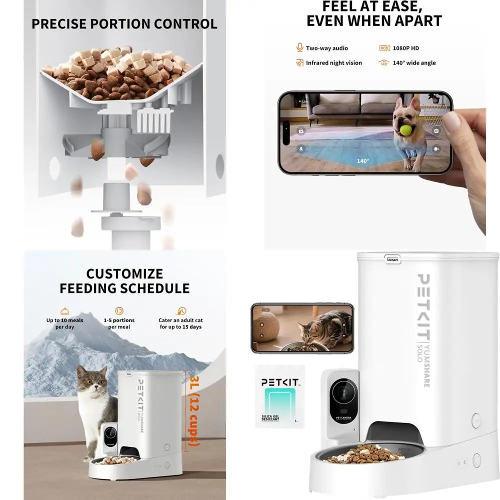 Automatic Cat Feeder with Camera, 1080P HD Video with Night Vision, 2.4G WiFi Pet Feeder for Cat & Small Dog, 2-Way Audio & Meal
Automatic Cat Feeder with Camera, 1080P HD Video with Night Vision, 2.4G WiFi Pet Feeder for Cat & Small Dog, 2-Way Audio & Meal