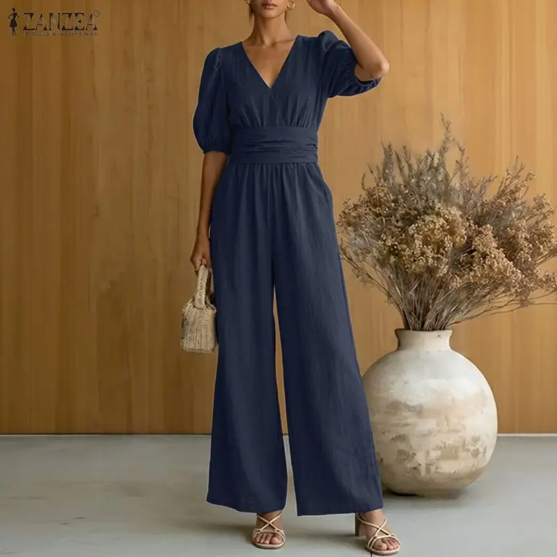 ZANZEA Fashion Women V Neck Short Sleeve Jumpsuits Summer Wide Leg Trousers Solid OL Work Overalls Pants Elastic Waist Rompers
ZANZEA Fashion Women V Neck Short Sleeve Jumpsuits Summer Wide Leg Trousers Solid OL Work Overalls Pants Elastic Waist Rompers
