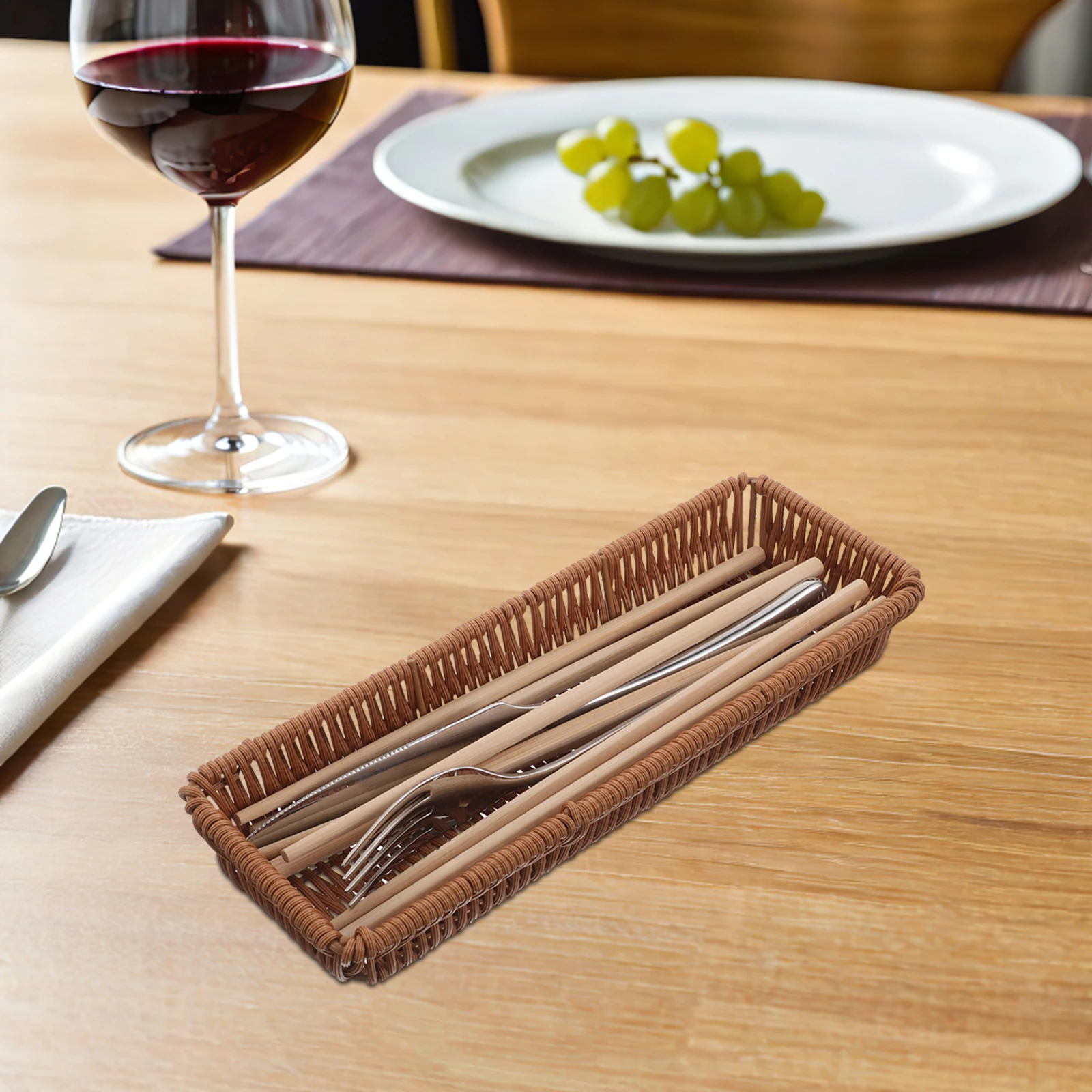Woven Cutlery Basket Imitation Rattan Handwoven Utensil Organizer Countertop Storage Tray for Forks Spoons Chopsticks Silverware
Woven Cutlery Basket Imitation Rattan Handwoven Utensil Organizer Countertop Storage Tray for Forks Spoons Chopsticks Silverware