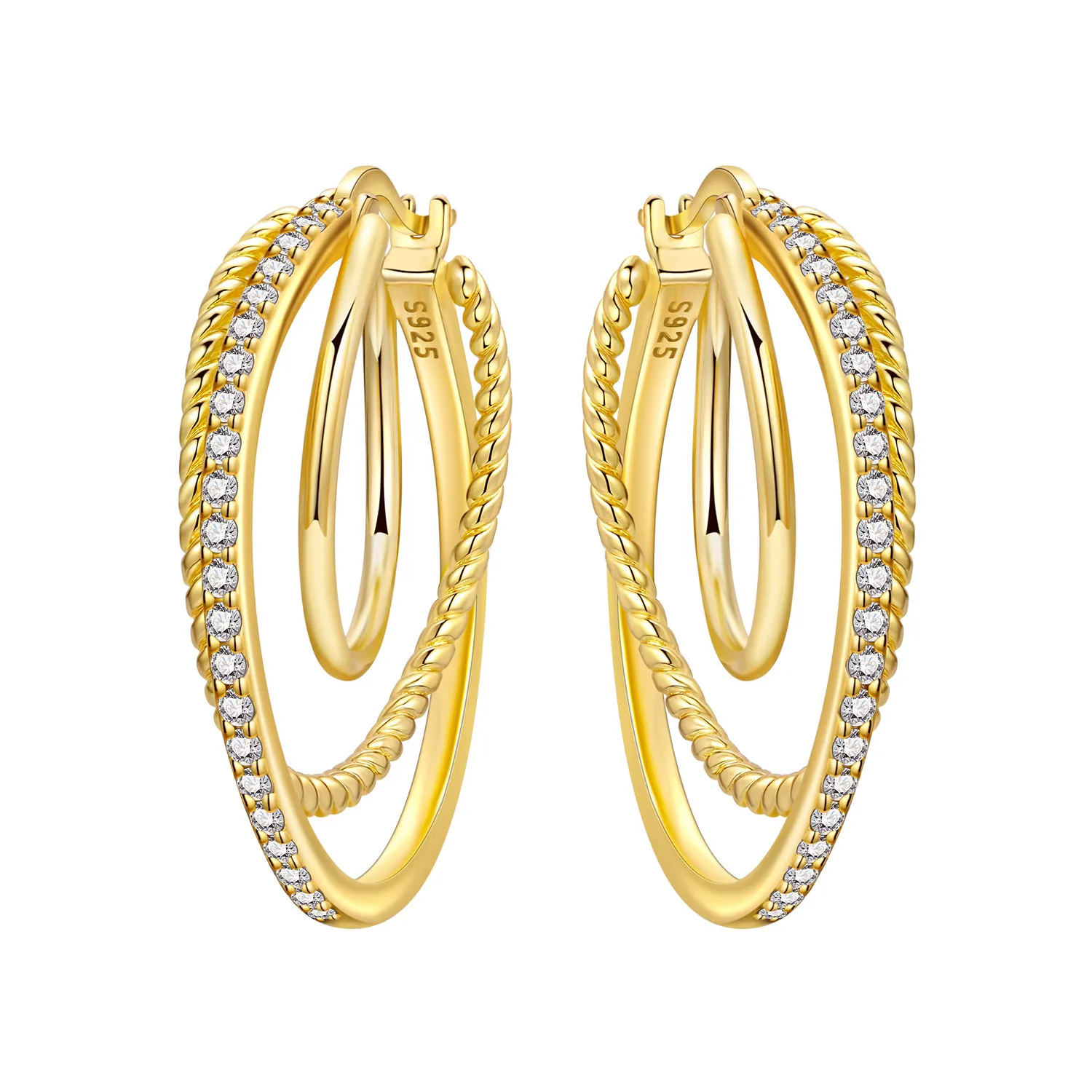 PANPOKI S925 Sterling Silver 18k Gold French 3-Ring Earrings Hoop Earrings For Women Jewelry Original Trendy Anniversary Gifts
PANPOKI S925 Sterling Silver 18k Gold French 3-Ring Earrings Hoop Earrings For Women Jewelry Original Trendy Anniversary Gifts