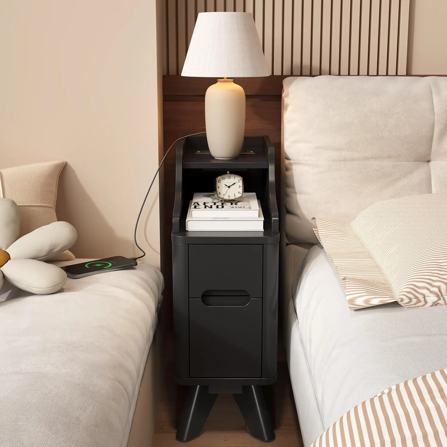 Narrow Side Table, Wooden Small 2 Drawer Nightstand with Charger Station, Thin Couch Side End Table, Skinny Bedside, Customized
Narrow Side Table, Wooden Small 2 Drawer Nightstand with Charger Station, Thin Couch Side End Table, Skinny Bedside, Customized