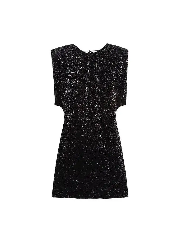 Women Fashion With Sequined Black Backless Zipper Mini Dress Vintage O-Neck Sleeveless Female Chic Lady Dresses
Women Fashion With Sequined Black Backless Zipper Mini Dress Vintage O-Neck Sleeveless Female Chic Lady Dresses