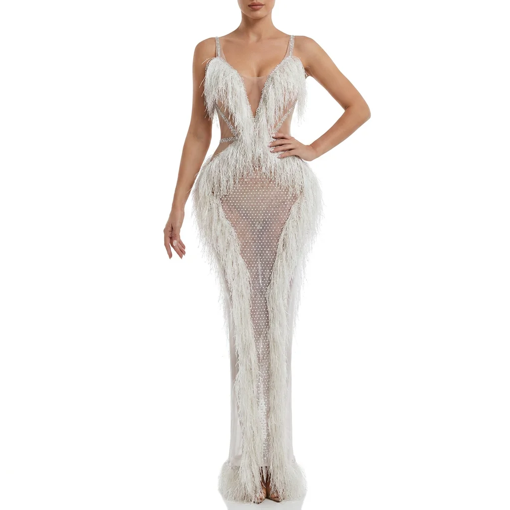 Luxury White Fringe Rhinestone Long Dress Sexy Sheer Mesh Bodycon Pageant Gown Drag Queen Stage Wear Performance Costume
Luxury White Fringe Rhinestone Long Dress Sexy Sheer Mesh Bodycon Pageant Gown Drag Queen Stage Wear Performance Costume