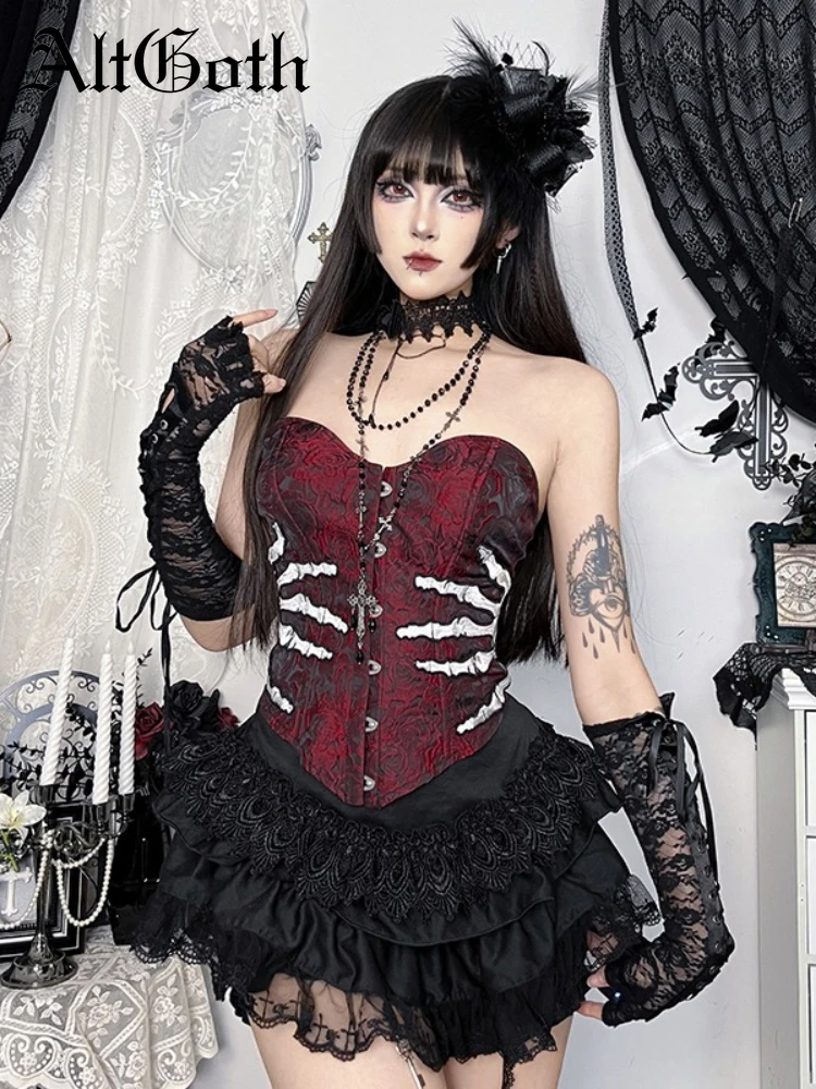 AltGoth Cyber Punk Y2k Gothic Vest Women Dark Streetwear Harajuku Grunge Hand-bone Embroidered Strapless Crop Tank Tops Female
AltGoth Cyber Punk Y2k Gothic Vest Women Dark Streetwear Harajuku Grunge Hand-bone Embroidered Strapless Crop Tank Tops Female