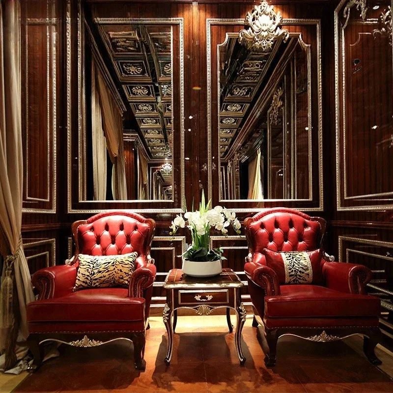 Neoclassical living room furniture, solid wood hand-carved leather single-seat sofa, leisure chair
Neoclassical living room furniture, solid wood hand-carved leather single-seat sofa, leisure chair