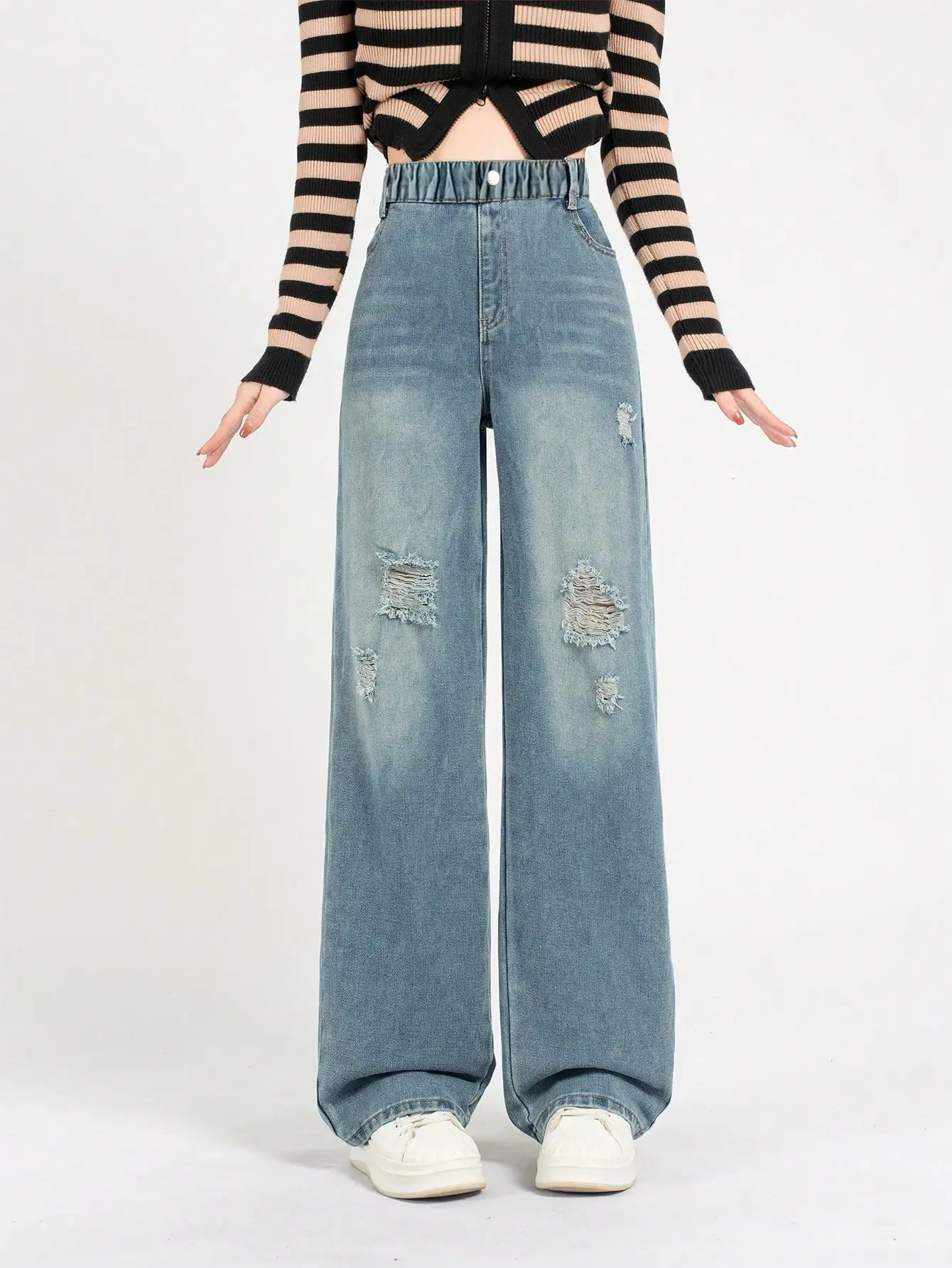 Washed ripped long casual jeans for middle and high school girls and teenagers loose retro wide-leg straight leg pants
Washed ripped long casual jeans for middle and high school girls and teenagers loose retro wide-leg straight leg pants