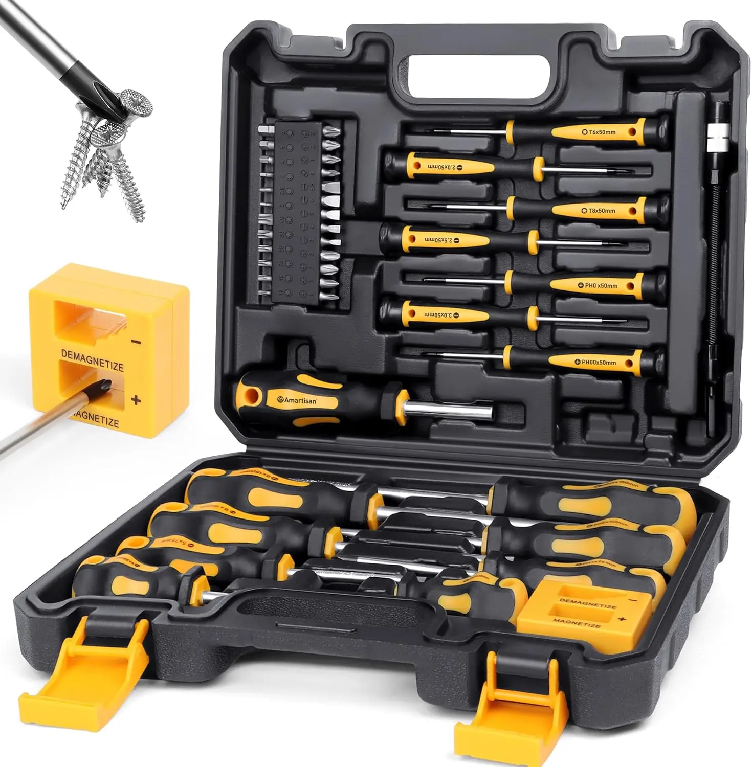 43-Piece Magnetic Screwdriver Set with Case - Includes Slotted, Phillips, Hex, Pozidriv, Torx & Precision Tools
43-Piece Magnetic Screwdriver Set with Case - Includes Slotted, Phillips, Hex, Pozidriv, Torx & Precision Tools