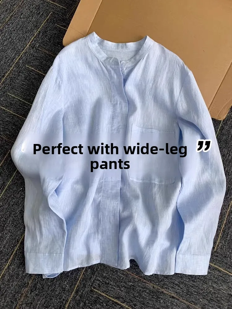 Blue Linen Women's Summer Lightweight Loose Fit round Neck Sun Protection Shirt Spring Autumn Casual Style Breathable Outerwear
Blue Linen Women's Summer Lightweight Loose Fit round Neck Sun Protection Shirt Spring Autumn Casual Style Breathable Outerwear