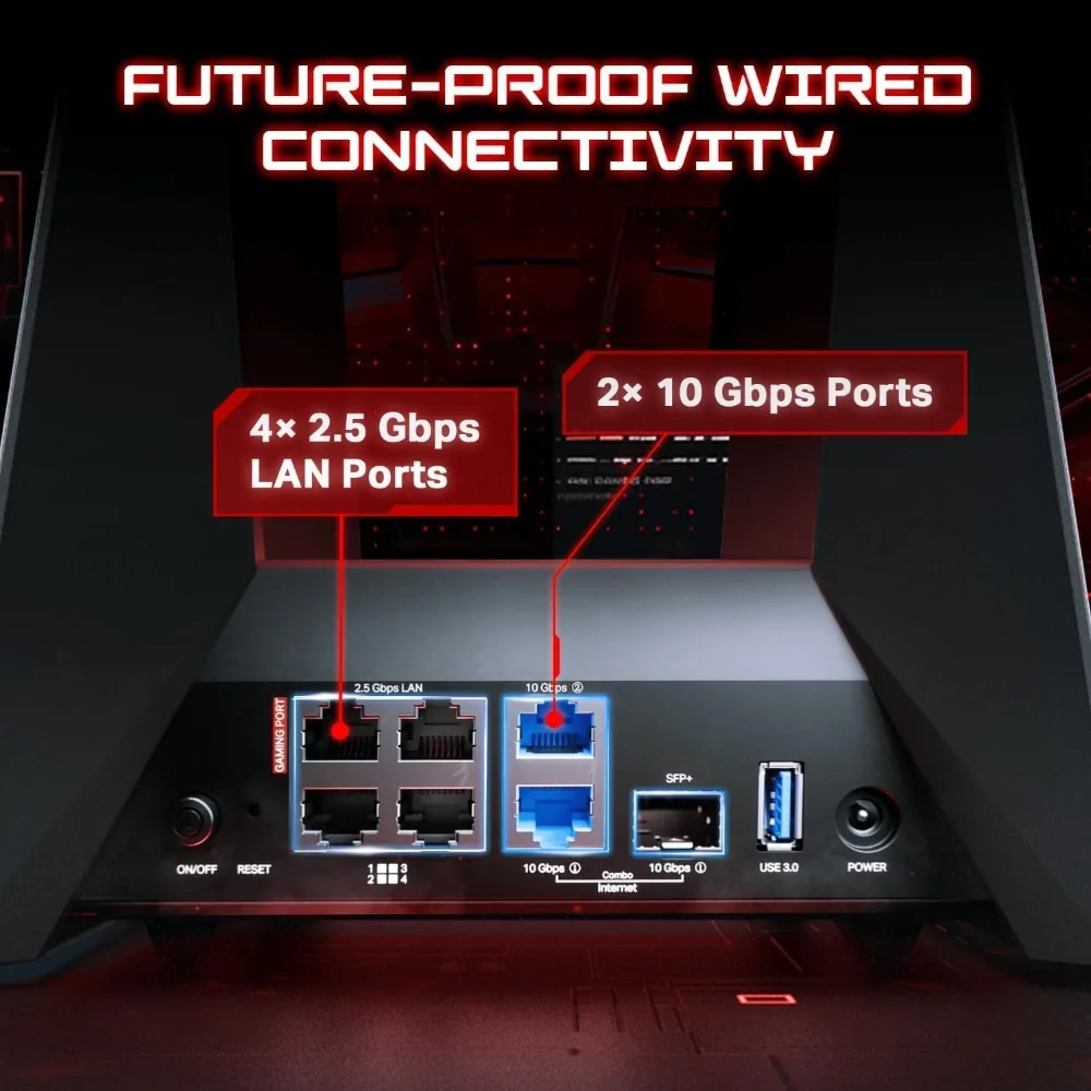 Игровой Wi-Fi 7 роутер Garden-Tri-Band BE19000 с 12 потоками, портами 2x10G, 4x2.5G, USB 3.0 с турбоускорением, игровым портом и RGB-подсветкой-2
Игровой Wi-Fi 7 роутер Garden-Tri-Band BE19000 с 12 потоками, портами 2x10G, 4x2.5G, USB 3.0 с турбоускорением, игровым портом и RGB-подсветкой-2