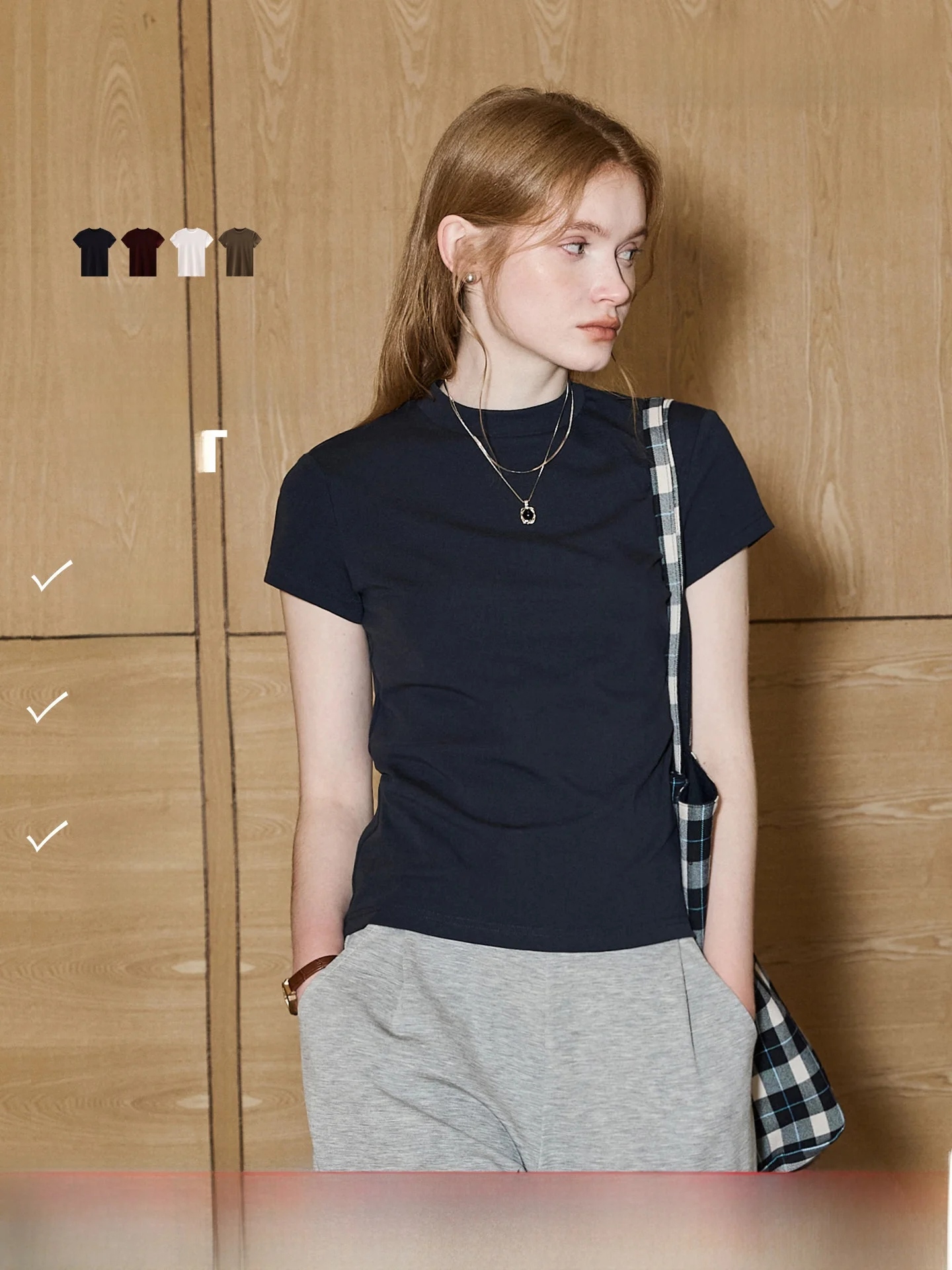KUHNMARVIN Minimalist Short Sleeve T-Shirt Women's Spring Casual Knitted Cotton Blend Inner Wear Top Fashionable Basic
KUHNMARVIN Minimalist Short Sleeve T-Shirt Women's Spring Casual Knitted Cotton Blend Inner Wear Top Fashionable Basic