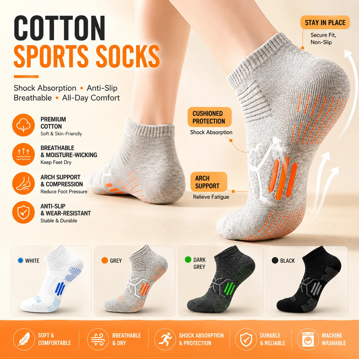 Sports socks made of pure cotton, anti odor and sweat absorbing, men's running socks, breathable and low cut running towels
Sports socks made of pure cotton, anti odor and sweat absorbing, men's running socks, breathable and low cut running towels