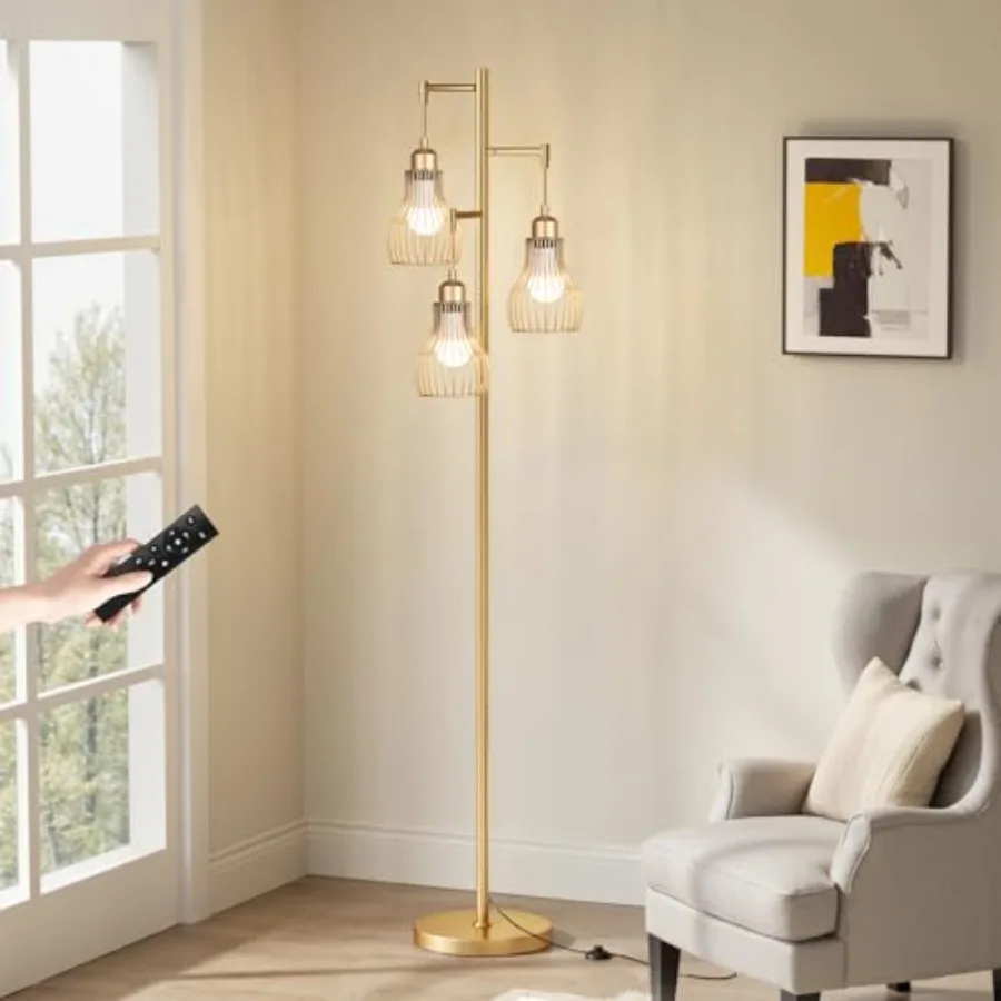 Dimmable Gold Floor Lamps for Living Room, Farmhouse Tree Standing Tall Lamp with Remote Control 3 Elegant Cage Shade LED Bulbs
Dimmable Gold Floor Lamps for Living Room, Farmhouse Tree Standing Tall Lamp with Remote Control 3 Elegant Cage Shade LED Bulbs