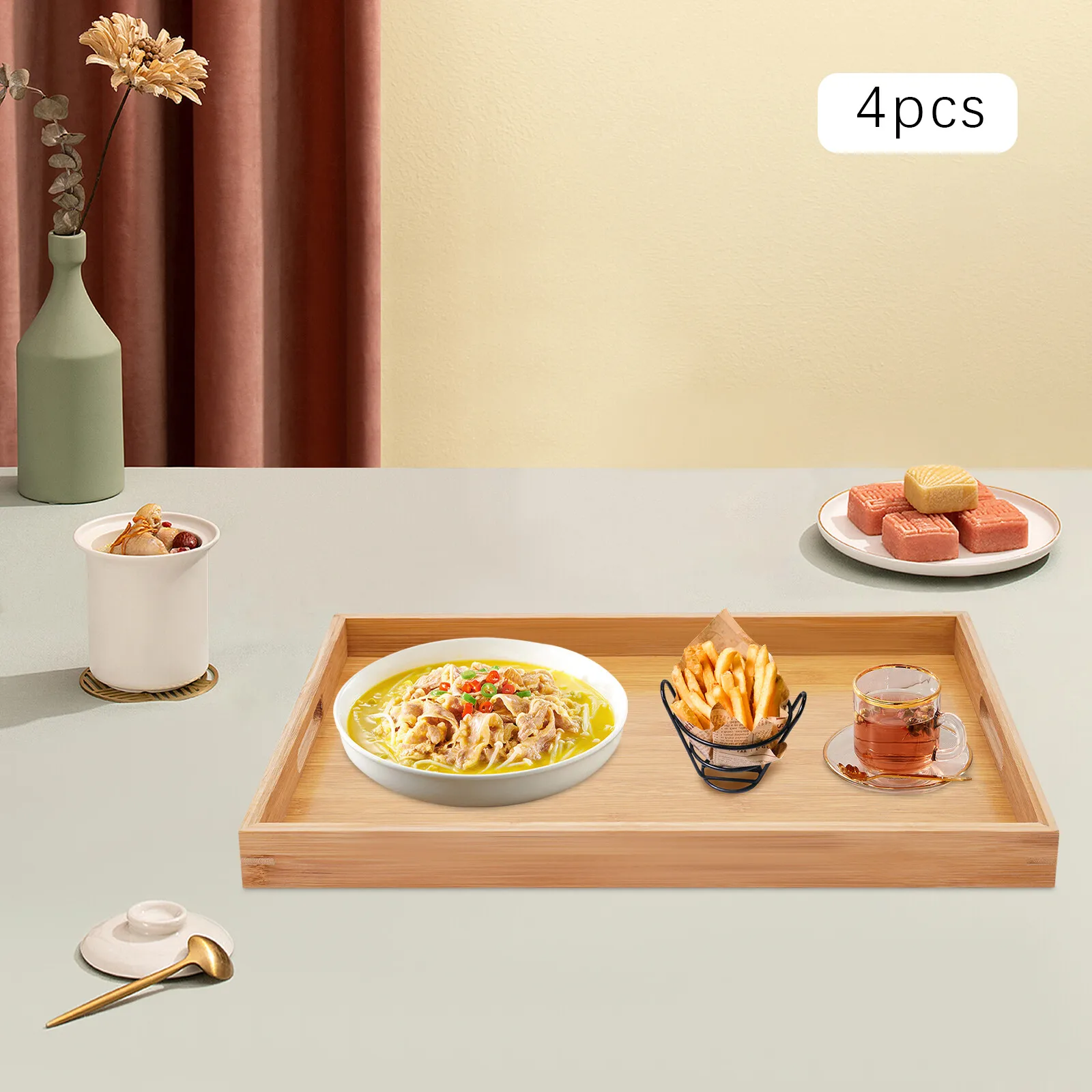 Набор из 4 бамбуковых подносов для сервировки, прямоугольный поднос для завтрака в кровати с ручками, поднос для сервировки закусок для кофе, чая для дивана, дивана
Набор из 4 бамбуковых подносов для сервировки, прямоугольный поднос для завтрака в кровати с ручками, поднос для сервировки закусок для кофе, чая для дивана, дивана