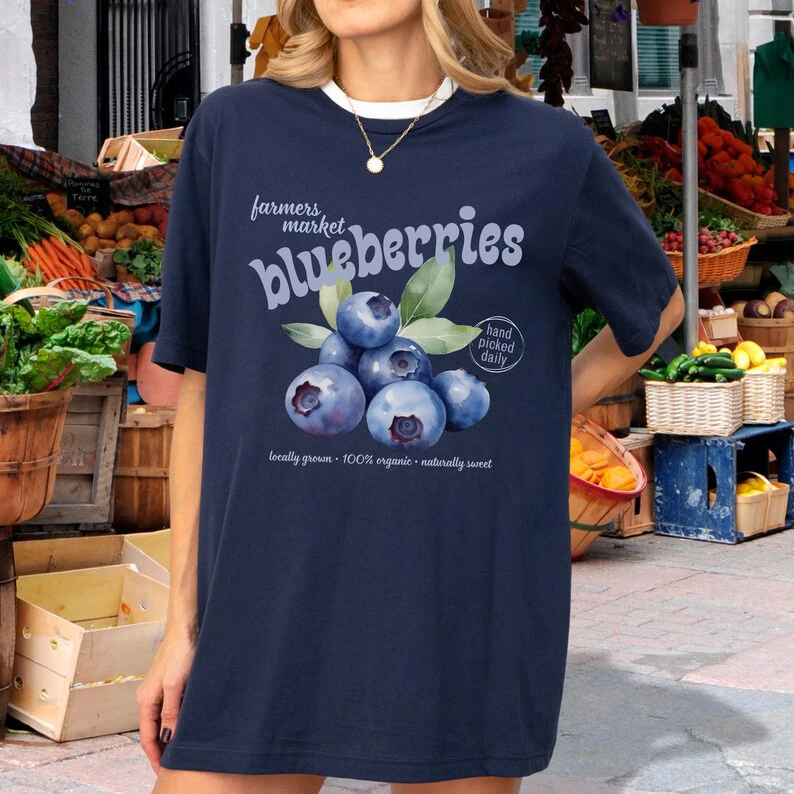 Farmers Market Blueberries Hand Picked Daily Print T-Shirt Women Cotton Breathable T Shirts Trendy Loose Top Soft Summer Clothes
Farmers Market Blueberries Hand Picked Daily Print T-Shirt Women Cotton Breathable T Shirts Trendy Loose Top Soft Summer Clothes