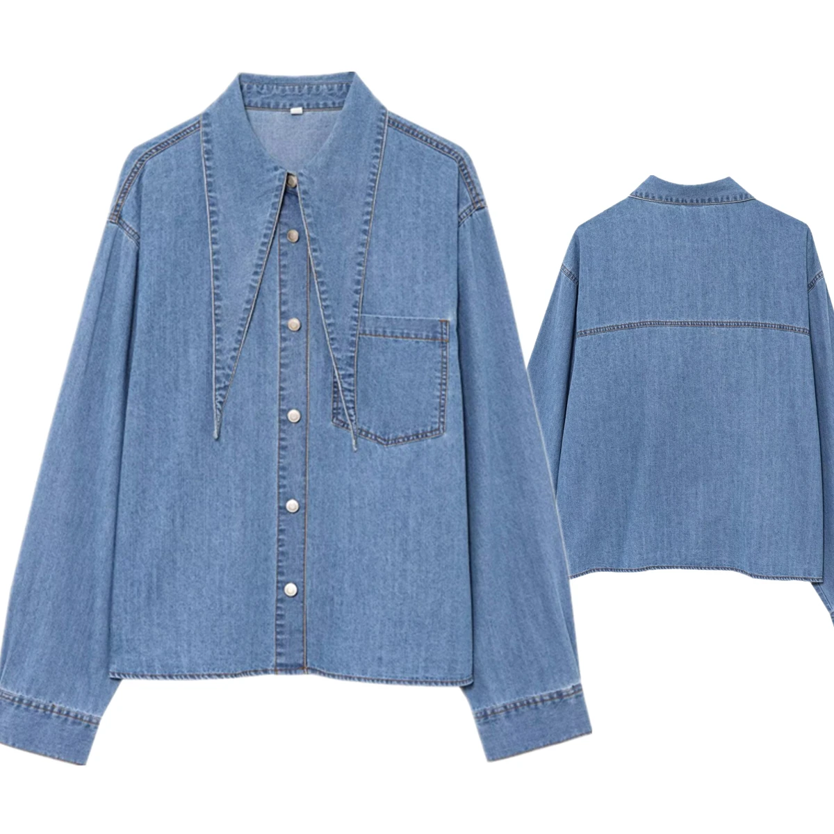 Withered Minimalist Women's Sky Blue Denim Shirt Women French Retro Bow Decoration Casual Shirt Fashion Blouse Women Tops
Withered Minimalist Women's Sky Blue Denim Shirt Women French Retro Bow Decoration Casual Shirt Fashion Blouse Women Tops