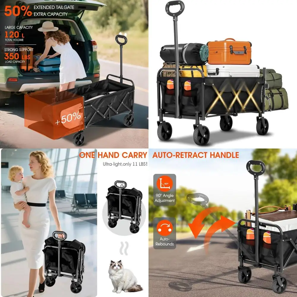 Portable Folding Beach Wagon with Extended Tailgate, Lightweight Utility Cart for Outdoors, 350lbs Capacity, Easy Storage.
Portable Folding Beach Wagon with Extended Tailgate, Lightweight Utility Cart for Outdoors, 350lbs Capacity, Easy Storage.