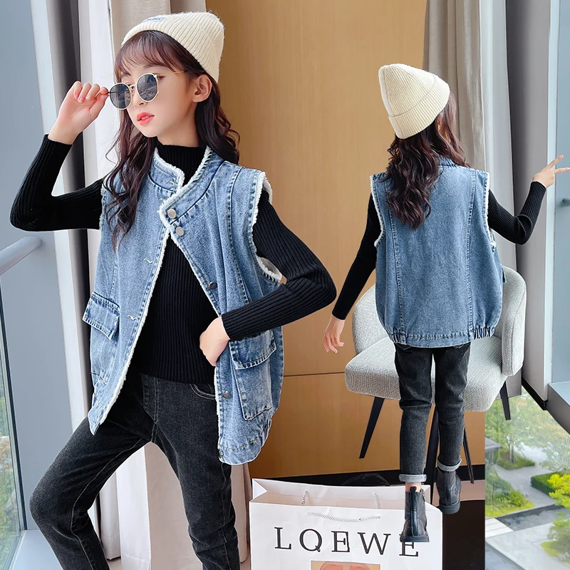 Kids Child Thickened Cotton Sleeveless Jacket Denim Vest for Girl Autumn Winter Warm Breathable Stylish Casual Velvet Waistcoat
Kids Child Thickened Cotton Sleeveless Jacket Denim Vest for Girl Autumn Winter Warm Breathable Stylish Casual Velvet Waistcoat