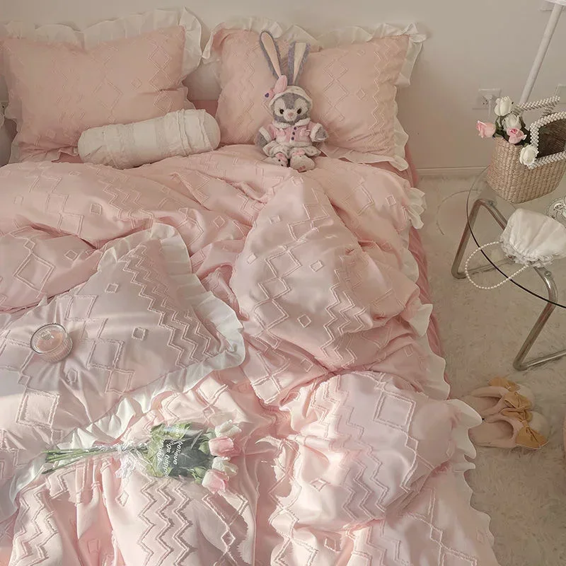 INS Korean Princess Pink Bedding Set Cute Ruffle Lace Bed Linens Washed Cotton Girl Heart Bed Skirt Quilt Cover Single 150x200cm
INS Korean Princess Pink Bedding Set Cute Ruffle Lace Bed Linens Washed Cotton Girl Heart Bed Skirt Quilt Cover Single 150x200cm