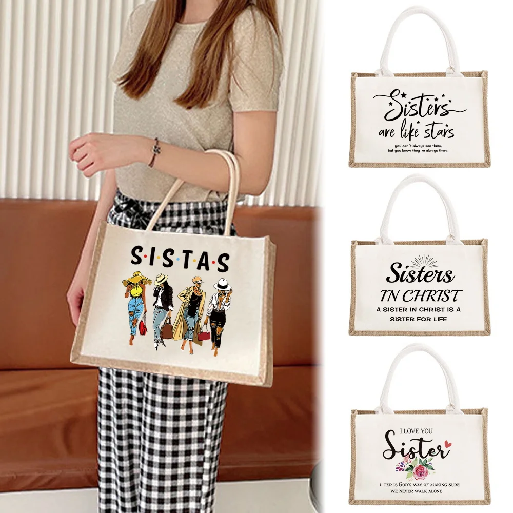 Tote Bag Reusable Jute Shopping Bag Portable Beach Imitation Sacks Shoulder Bags Casual Handbag Printing Sister Series
Tote Bag Reusable Jute Shopping Bag Portable Beach Imitation Sacks Shoulder Bags Casual Handbag Printing Sister Series