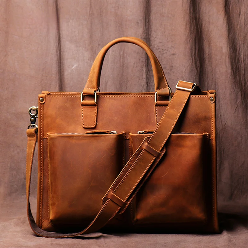 High Quality Vintage Man Handbag Briefcase Men Shoulder Crazy Horse Genuine Leather Bags Brown Business 14 Inch Laptop Bag
High Quality Vintage Man Handbag Briefcase Men Shoulder Crazy Horse Genuine Leather Bags Brown Business 14 Inch Laptop Bag
