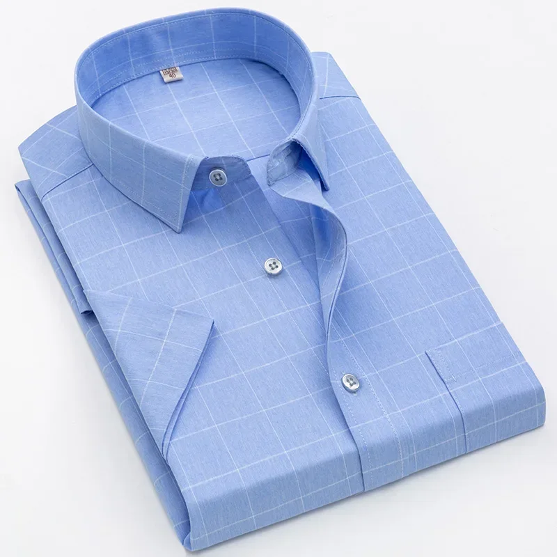 Summer Short Sleeve Men Plaid Shirts Regular Fit Checkered Shirt Business Casual with Front Pocket Male Tops Quality 2021 New
Summer Short Sleeve Men Plaid Shirts Regular Fit Checkered Shirt Business Casual with Front Pocket Male Tops Quality 2021 New