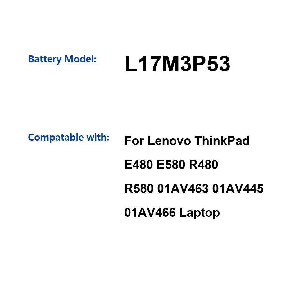 Аккумулятор для ноутбука L17M3P53 3880 мАч для Lenovo Thinkpad E480 E580 R480 R580 01AV463 01AV445 01AV466
Аккумулятор для ноутбука L17M3P53 3880 мАч для Lenovo Thinkpad E480 E580 R480 R580 01AV463 01AV445 01AV466