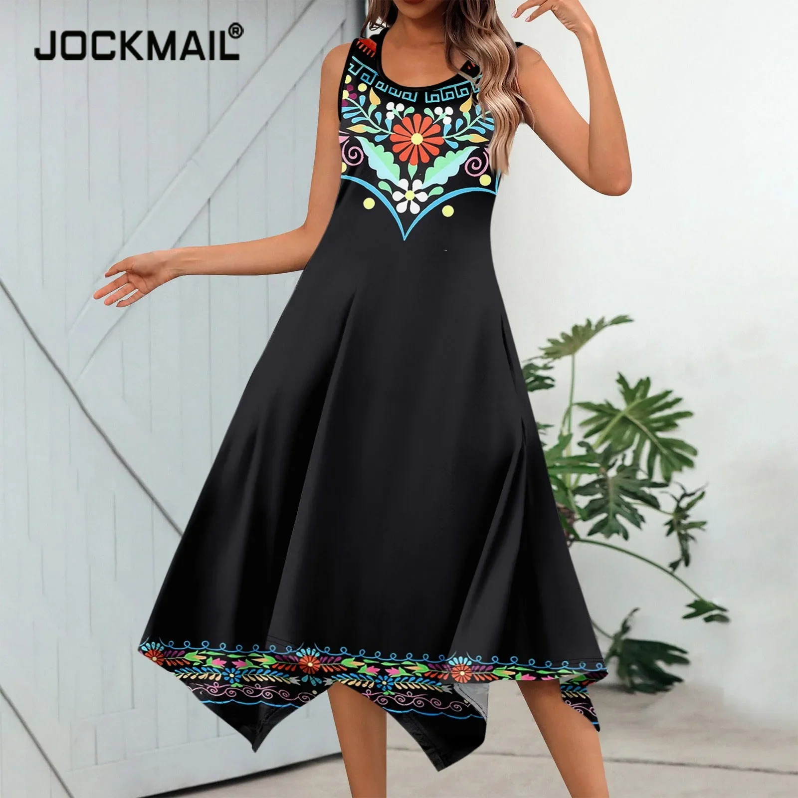 Elegant Women's Mid Length Dress Summer Fresh U-neck High Waist Sleeveless Printed Sexy Dress Irregular Hem Midi Dress
Elegant Women's Mid Length Dress Summer Fresh U-neck High Waist Sleeveless Printed Sexy Dress Irregular Hem Midi Dress