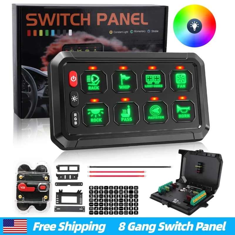 8 Gangs LED Switch Panel 12V Light RGB Dimmable On-Off Electronic Circuit Control Relays System for Car RV SUV Boat Caravan
8 Gangs LED Switch Panel 12V Light RGB Dimmable On-Off Electronic Circuit Control Relays System for Car RV SUV Boat Caravan