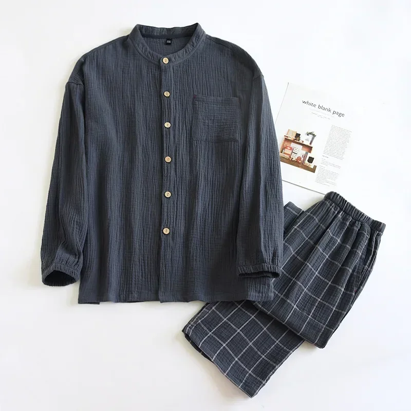 2025 Japanese style new couple sleepwear set 100% cotton crepe fabric long sleeved long pants two-piece home wear pajama
2025 Japanese style new couple sleepwear set 100% cotton crepe fabric long sleeved long pants two-piece home wear pajama