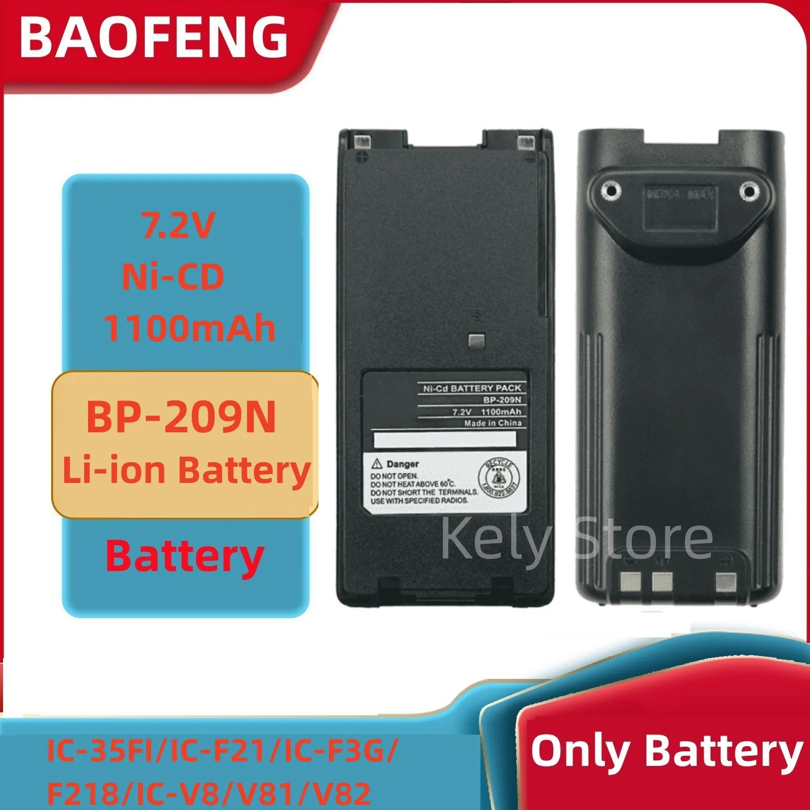 Walkie Talkie BP209 Battery 7.2V 1100mAh Battery Compatible with IC-35FI/IC-F21/IC-F3G/F218/IC-V8/V81/V 82 Two Way CB Radio
Walkie Talkie BP209 Battery 7.2V 1100mAh Battery Compatible with IC-35FI/IC-F21/IC-F3G/F218/IC-V8/V81/V 82 Two Way CB Radio
