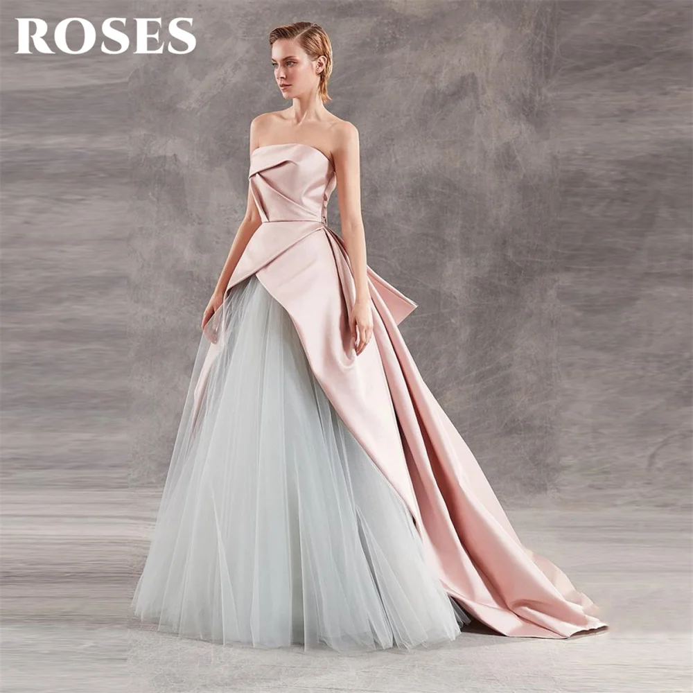 ROSES Light Pink Stain Party Dress Gowns Strapless Sleeveless Evening Dress Ruched A Line فساتين السهرة Gala Dress Customized
ROSES Light Pink Stain Party Dress Gowns Strapless Sleeveless Evening Dress Ruched A Line فساتين السهرة Gala Dress Customized