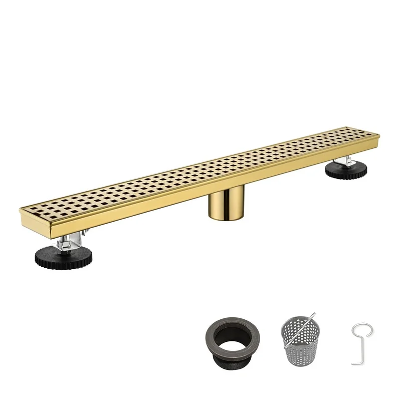24 Inch Linear Shower Drain with Removable Quadrato Grate, 304 Stainless Steel Floor Drain with Hair Filter and Adjustable Feet
24 Inch Linear Shower Drain with Removable Quadrato Grate, 304 Stainless Steel Floor Drain with Hair Filter and Adjustable Feet
