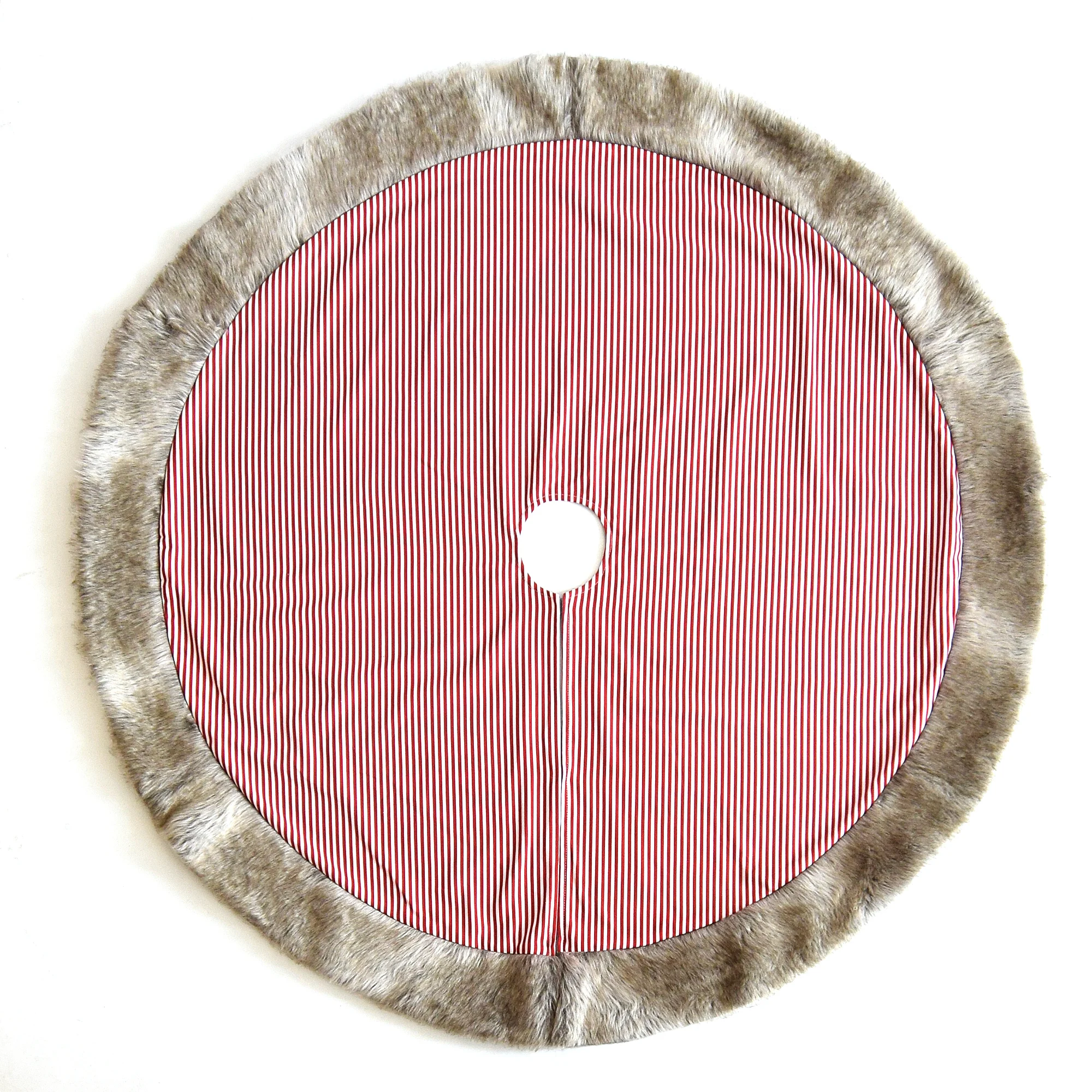 Printed Canvas Red Stripe Christmas Tree Skirt w/ Grey Faux Fur Trim - Large Personalized Custom Holiday Decor
Printed Canvas Red Stripe Christmas Tree Skirt w/ Grey Faux Fur Trim - Large Personalized Custom Holiday Decor