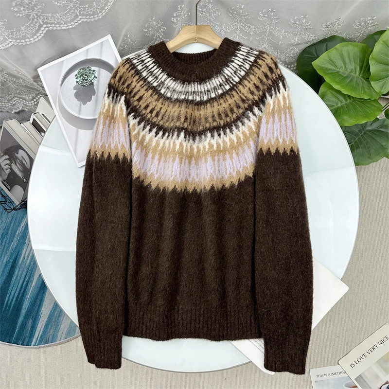 Женский свитер с круглым вырезом в стиле Fair Isle, осенняя новинка, винтажный свободный крой, с длинными рукавами, в полоску
Женский свитер с круглым вырезом в стиле Fair Isle, осенняя новинка, винтажный свободный крой, с длинными рукавами, в полоску