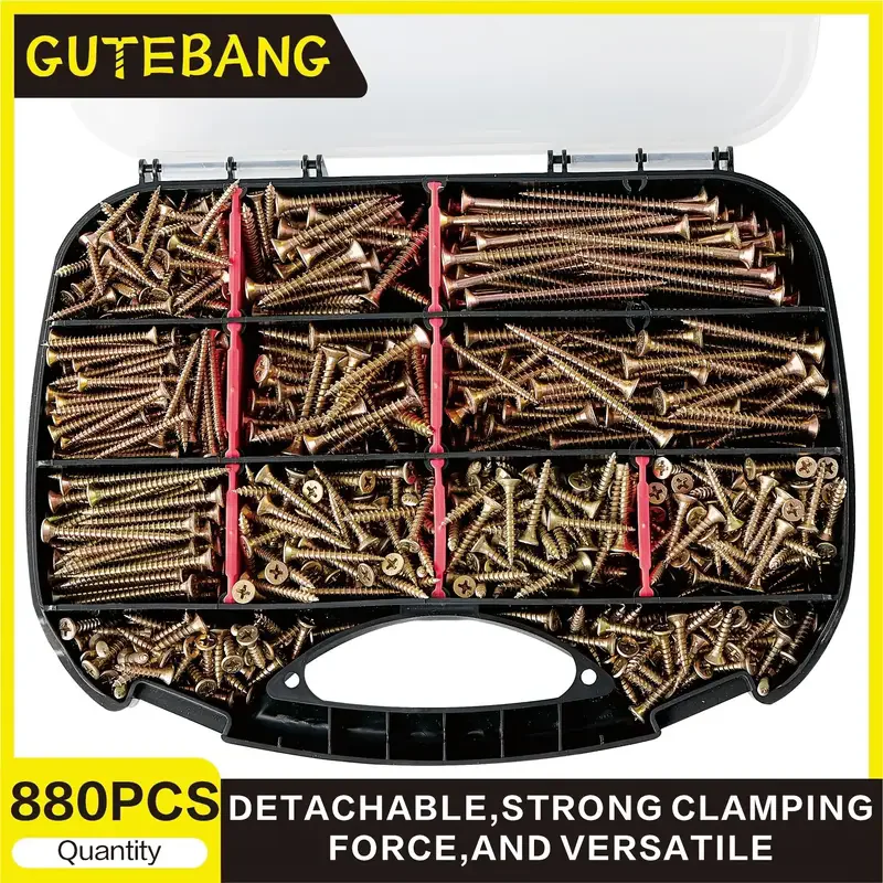 880pcs M3.5mm Flat Head Wood Screw Kit, Cross Drive Countersunk Self-Tapping Screws with Yellow Zinc Coating Drywall Screws, Woo
880pcs M3.5mm Flat Head Wood Screw Kit, Cross Drive Countersunk Self-Tapping Screws with Yellow Zinc Coating Drywall Screws, Woo